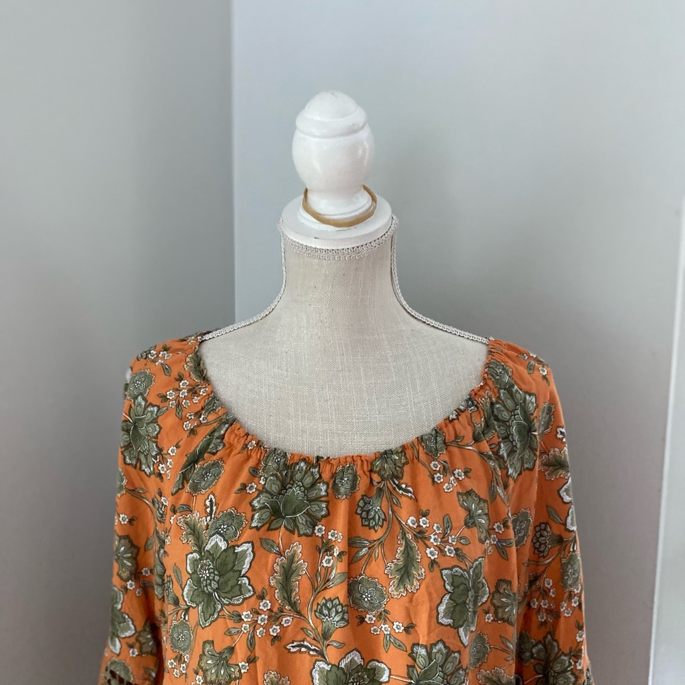 Ruby Rd. Orange Floral Print Rayon Mini Dress - Picture 2 of 5